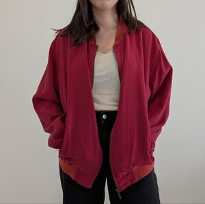 Vintage Boulevard Studio 100% Silk 90s Bomber Jacket Quiet Luxury Burgundy XL